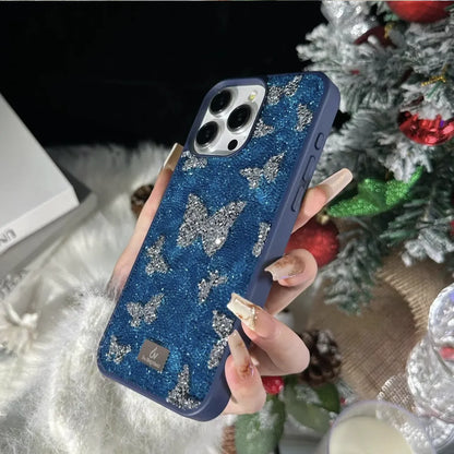 【キラキラビジューシリーズ】バタフライ モチーフ ビジュー グリッター デコ スマホケース｜iPhone対応 #260115