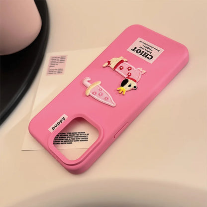 【ピンクパピークラウン】刺繍Dog 犬 × アンブレラ スマホケース｜iPhone対応 #250204