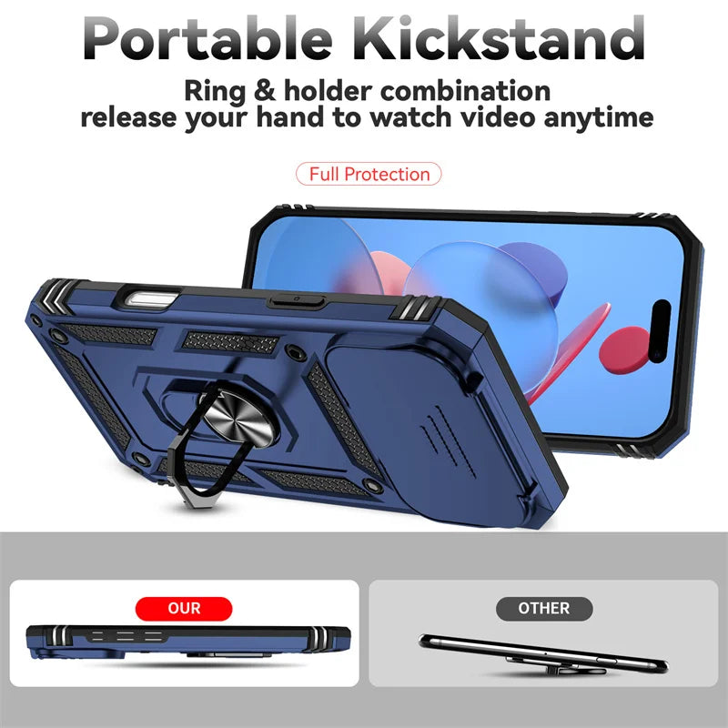 耐衝撃アーマー iPhone17 ケース｜リング付き・カメラ保護フラップ・二重構造 #240325