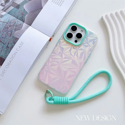 【キラキラシリーズ】幾何学模様 ホログラムデザイン ストラップ付きスマホケース｜iPhone対応 #251012