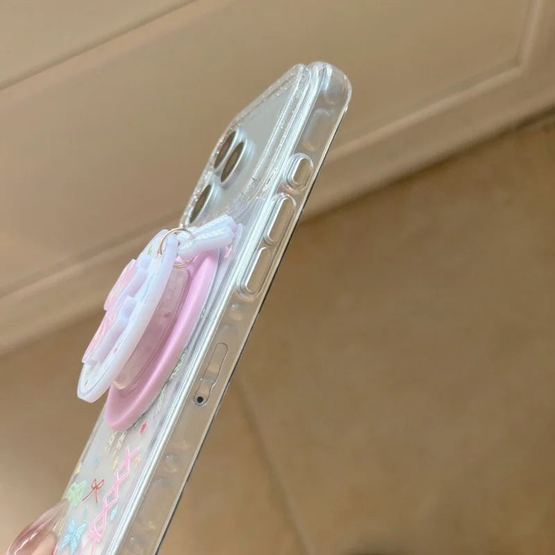 リボン総柄 クリアグリッター Magnetグリップ付き iPhoneケース #260213