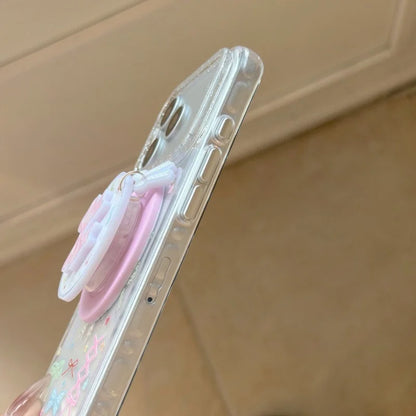 リボン総柄 クリアグリッター Magnetグリップ付き iPhoneケース #260213