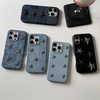 【立体スタースタッズ】デニム風 スマホケース｜iPhone対応 #250731