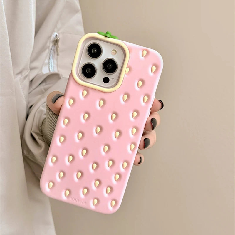 【フルーツシリーズ】いちごデザイン 立体シリコン スマホケース｜iPhone対応 #250917