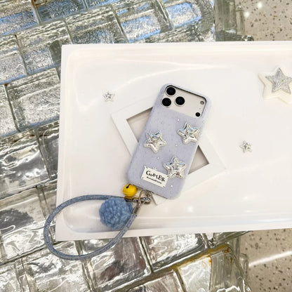 3Dシルバースター もこもこストラップ付き iPhoneケース｜星空グリッター・韓国ガーリー #260002