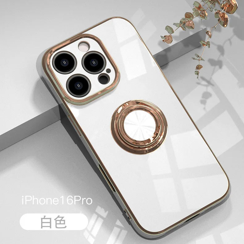リングスタンド付き ゴールド メタルフレーム iPhoneケース #240113