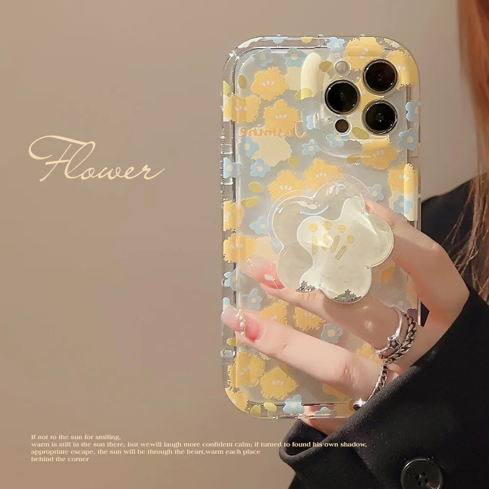 【クリアブロッサム】3Dフラワースタンド × 透明フローラルデザイン スマホケース｜iPhone対応 #250630