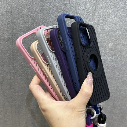 【折りたたみリングスタンド】耐衝撃 iPhoneケース ロープストラップ付き  落下防止 スポーツ風デザイン シリコンケース ｜iPhone対応 #250410