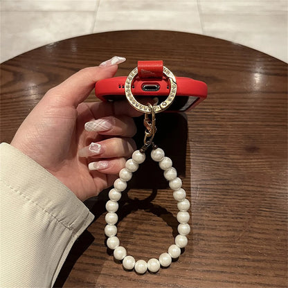 【ビッグハート】レザー調 パールストラップ付き スマホケース｜iPhone対応 #260205