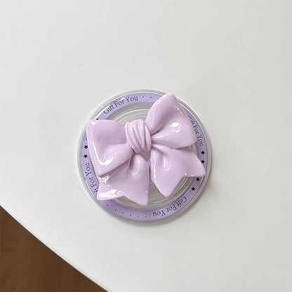 【スマホグリップ】立体リボン つやつや マカロンカラー マグネット対応 スマホスタンド #241111