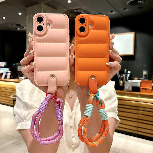 【クッションストラップ】パフデザイン × ロープ付きスマホケース｜iPhone対応