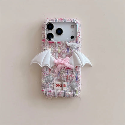 【ツイードリボンシリーズ】バットウィングツイード スマホケース｜ガーリー×エッジデザイン｜iPhone対応 #241204