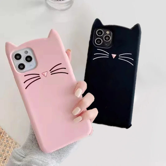 【猫耳シリーズ】ミニマル キャットフェイス iPhone ケース｜マット質感・ソフトTPU #240210