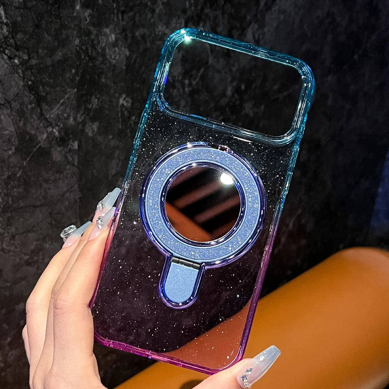 バイカラー クリアグラデーション Magnet内蔵 iPhoneケース｜ミラー リンググリップ #230727