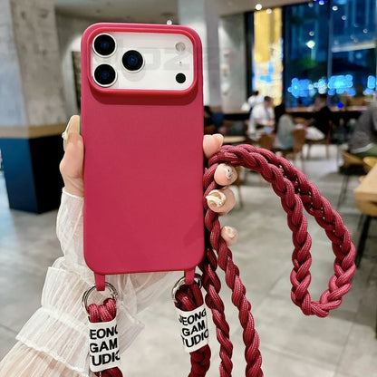 【ショルダーシリーズ】シリコン素材 シンプルデザイン ロープストラップ付きスマホケース｜iPhone対応 #251206