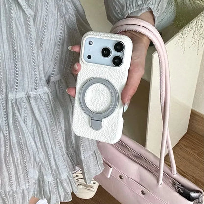 【レザーリング】上品レザー調×メタルリング付きスマホケース｜iPhone対応 #250428