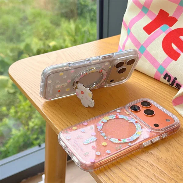 【カラフル】フラワーiPhoneケース Magnetスタンド クリア ｜ナチュラル・韓国風 #231025