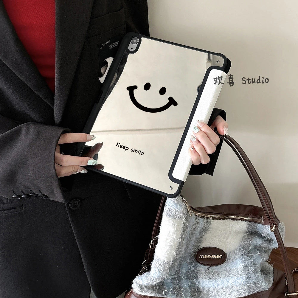 【iPadケース】ニコちゃん 鏡付き 三つ折り iPadケース 手帳型 カバー #261153
