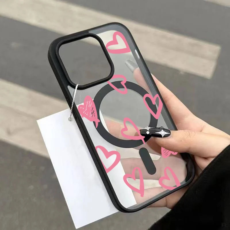 ハートドローイング クリア iPhoneケース｜Magnet内蔵 ソフトTPU #240222