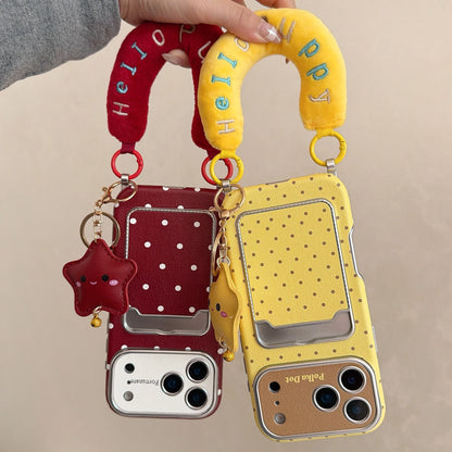 水玉 ドット柄 iPhoneケース｜もこもこスター ハンドルチャーム付き #240526