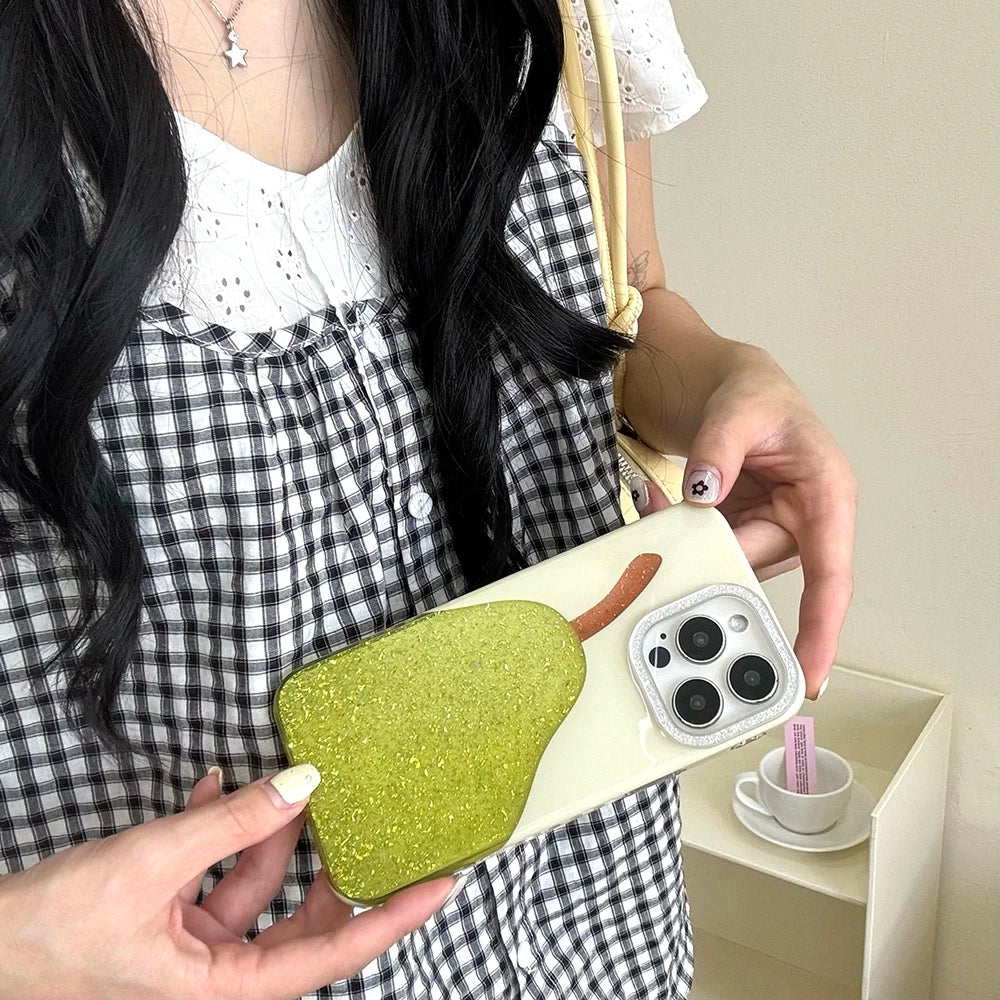 【フルーツシリーズ】キラキララメ 梨デザイン スマホケース｜iPhone対応 #250829