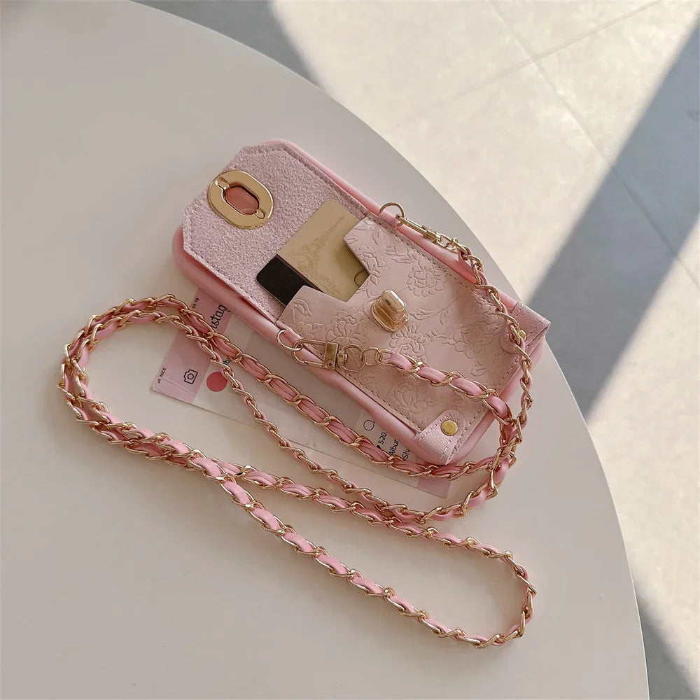 【チェーンポーチシリーズ】リボンチャーム付き ストラップ付属 スマホケース｜iPhone対応 #251213
