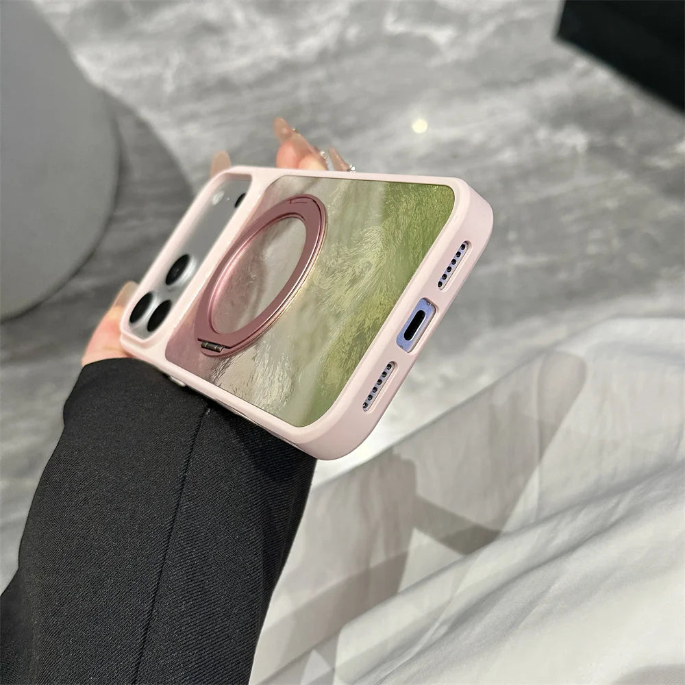 オーロラ 回転リングスタンド付き Magnet内蔵 クリア iPhoneケース｜きらめき・上品 #260062