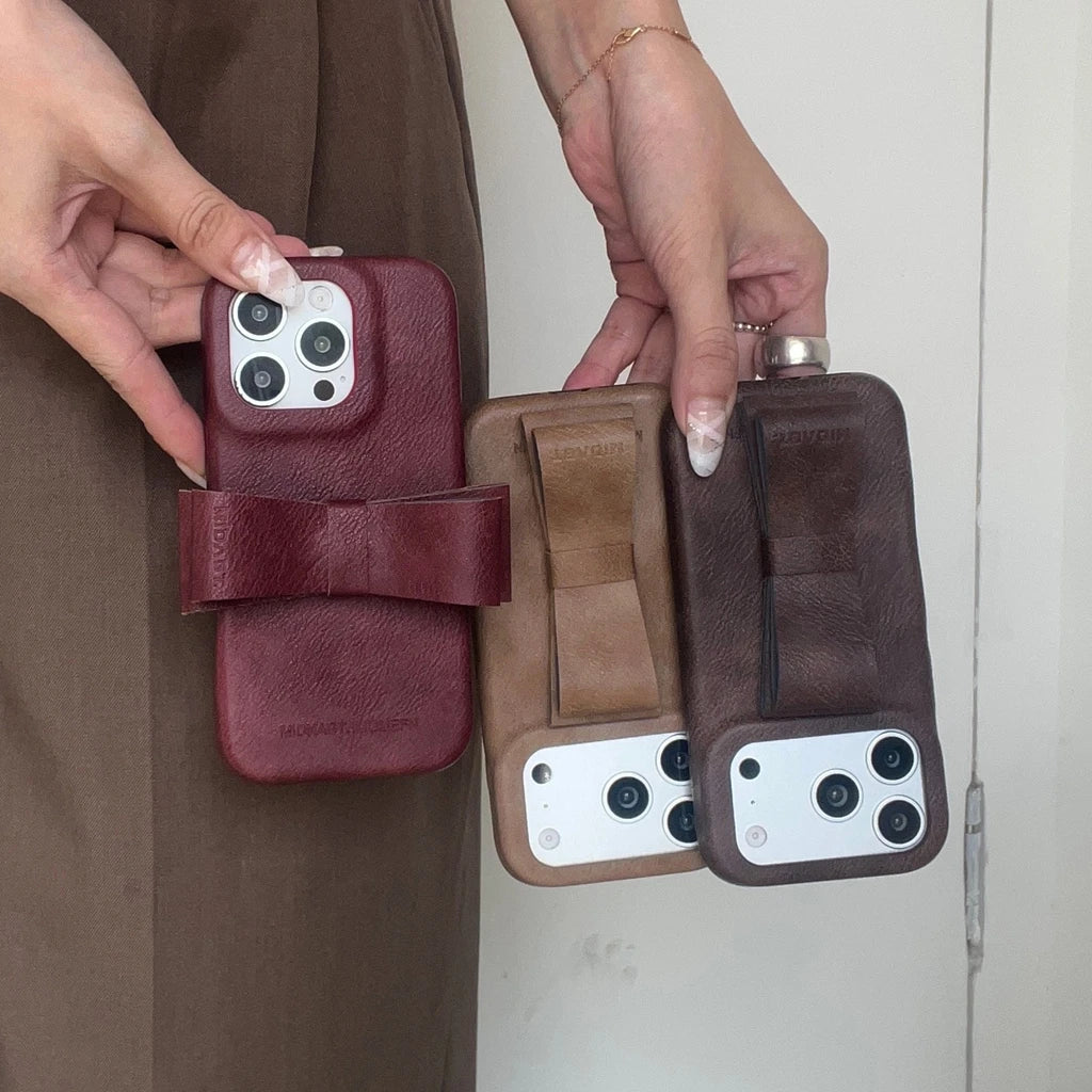 【ヴィンテージクラシカルリボン】レザーリボン×クラシックカラー スマホケース｜iPhone対応 #241222