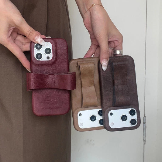 【ヴィンテージクラシカルリボン】レザーリボン×クラシックカラー スマホケース｜iPhone対応 #241222