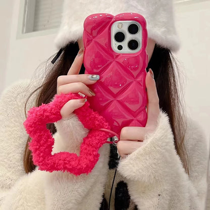 【もこもこスターストラップ】立体ダイヤ風 キラキラ光沢 スマホケース｜iPhone対応 #250926