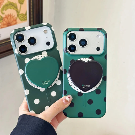 ハートグリップ ドット 水玉デザイン iPhoneケース｜マグネット内蔵・韓国風 #231223