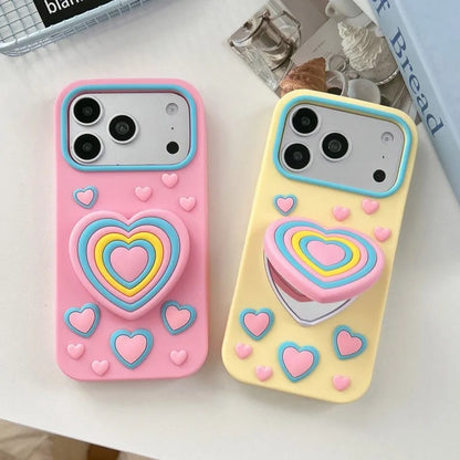 3Dレインボーハート フリップミラー付きスマホケース（iPhone対応）＃261082
