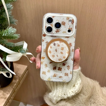 ブラウンリーフ Magnet内蔵 iPhoneケース｜落ち葉柄・マグネットリング付き #240430