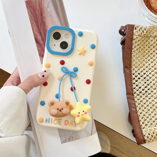 【アニマルシリーズ】くま＆スター 立体デザイン かわいいポップカラー スマホケース｜iPhone対応 #251015