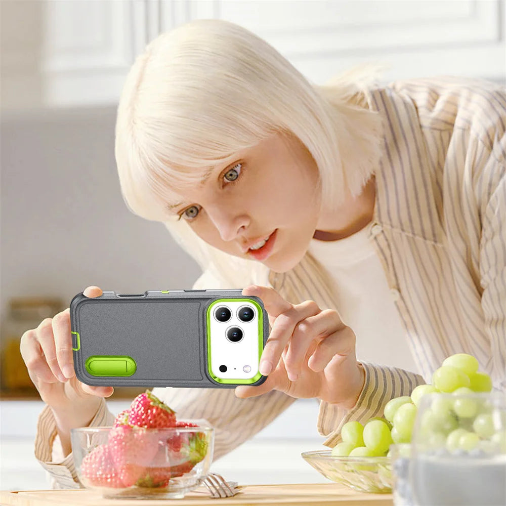 スタンド付き 耐衝撃 iPhoneケース｜折りたたみキックスタンド ネオンバイカラー #240109