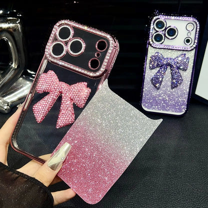 【リボン×ラメ】 iPhoneケース キラキラデコデザイン グラデグリッター｜ガーリー・華やか #231026
