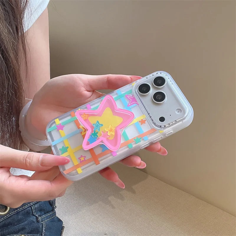 カラフル ネオンスター グリッドデザイン iPhoneケース｜クリアケース #231002