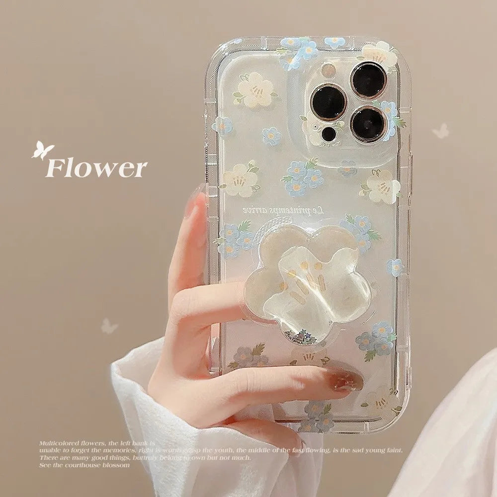 【クリアブロッサム】3Dフラワースタンド × 透明フローラルデザイン スマホケース｜iPhone対応 #250630