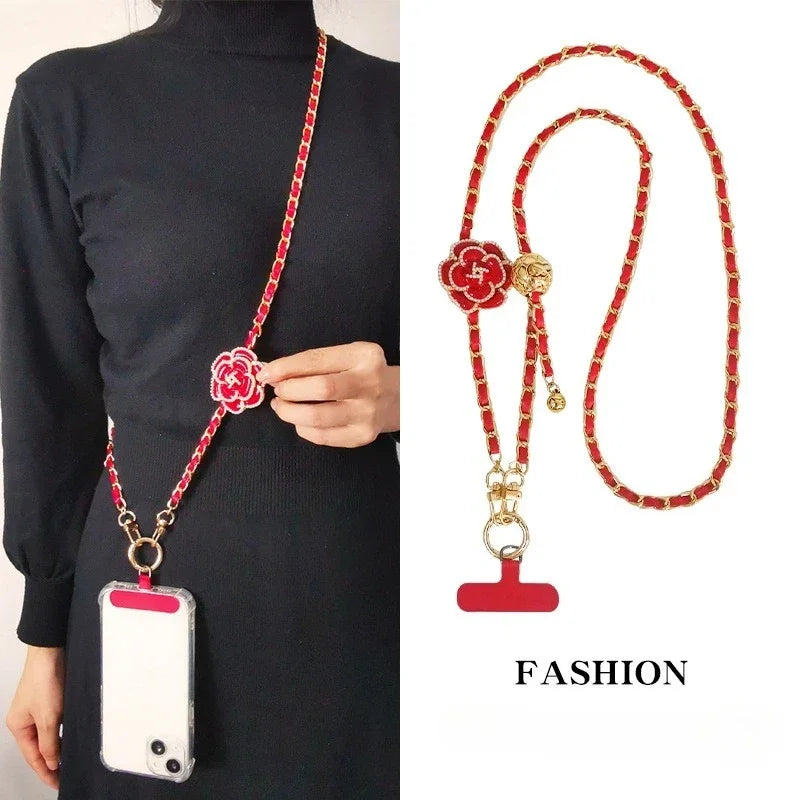 【ストラップ】フラワーモチーフ チェーンショルダーストラップ (全5色) 花デザイン・首掛けストラップ #261240