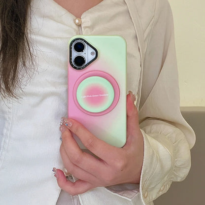 【Magnet内蔵】キャンディカラー 滲みグラデ ライトピンク×ミント ラウンドグリップ スマホケース｜iPhone対応 #241213