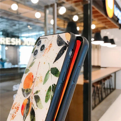 【ボタニカルアート】水彩フルーツ＆リーフ柄 スマホケース｜iPhone対応 #250619