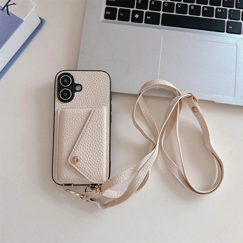 【スナップ付き×ストラップ対応】高見えレザー風スマホケース｜iPhone対応 #250516