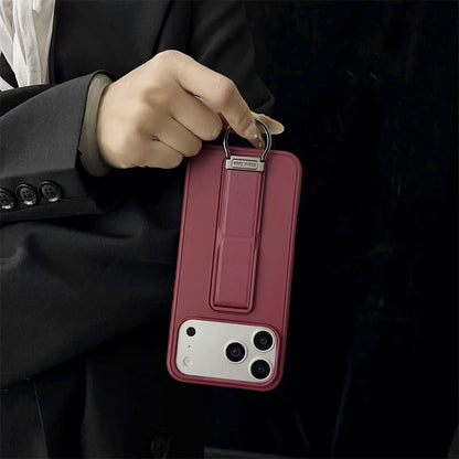 スタンド一体型 レザー調 折りたたみスタンド iPhoneケース｜シンプルデザイン#240329