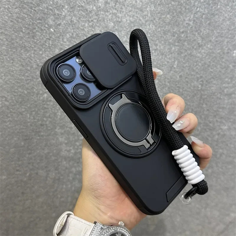 【耐衝撃シリーズ】カメラレンズカバー付き マグネット対応 スタンド機能 ストラップ付き スマホケース｜iPhone対応 #251226