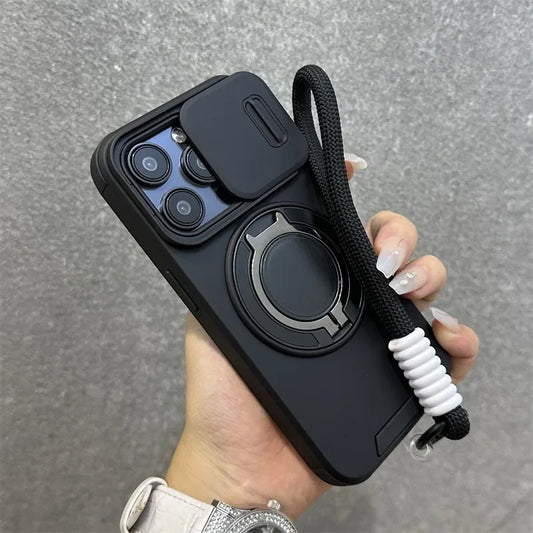 【耐衝撃シリーズ】カメラレンズカバー付き マグネット対応 スタンド機能 ストラップ付き スマホケース｜iPhone対応 #251226