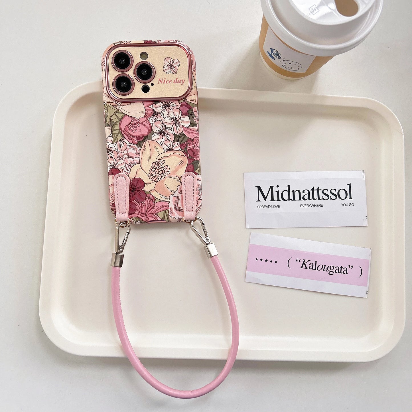 【フラワーガーデンシリーズ】 ナチュラル花柄ストラップケース｜iPhone対応 #240904