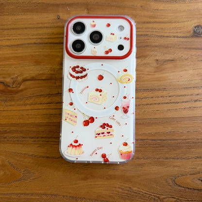 チェリーサンデー パフェ Magnet内蔵 グリップ付き クリア iPhoneケース #240119