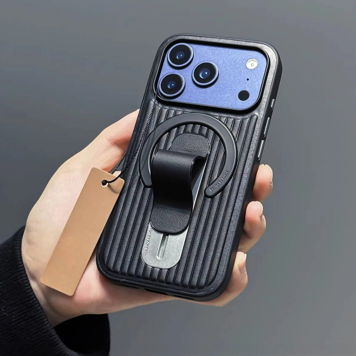 スライド式スタンド シンプル ストライプデザイン iPhoneケース｜背面ホールド付き #240121