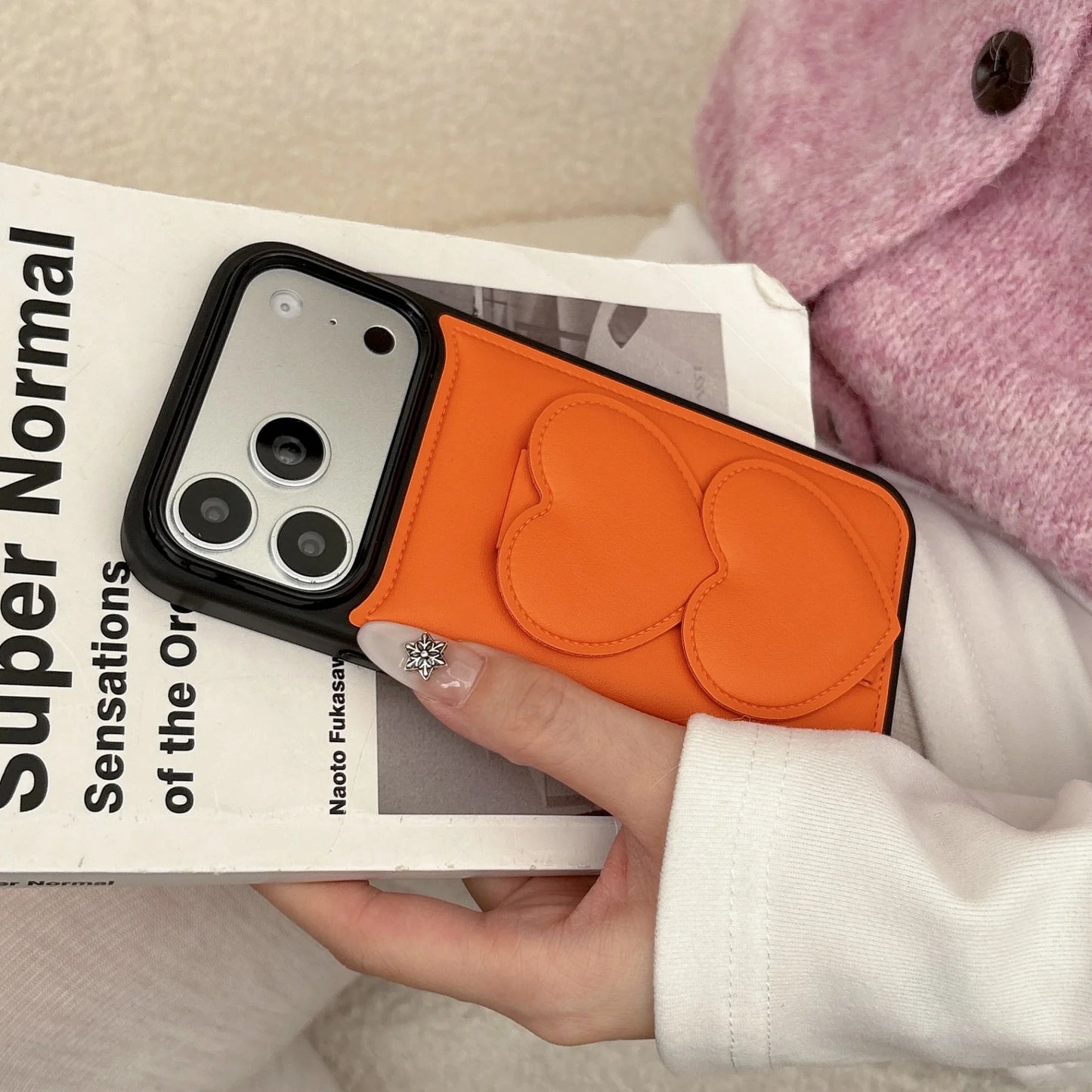 ダブルハート レザー調 スタンド iPhoneケース #260214