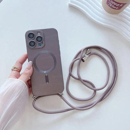 【Magnet内蔵】マットメタル ストラップ付きシンプルデザイン スマホケース｜iPhone対応 #251106